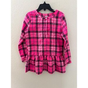 Carters Girls Pink Black Plaid Metallic Peplum Tunic Top Long Sleeve Size 7
